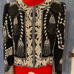 PL Sequined/beaded formal black and white top